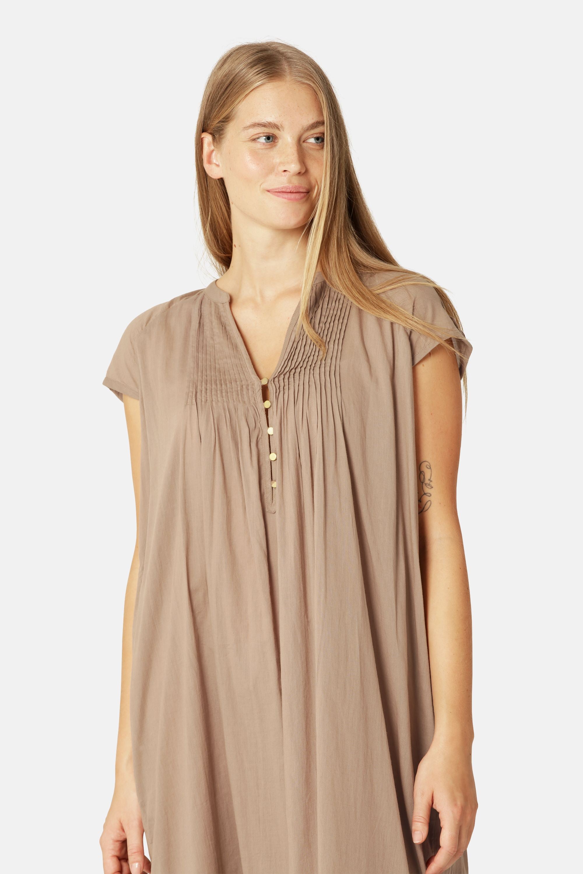Robe Longue à Manches Courtes - Greige